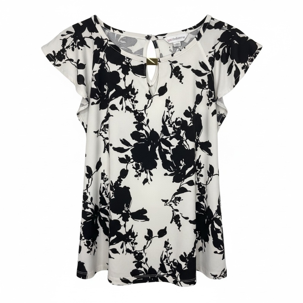 Liz Claiborne Large Black White Floral Sleeveless Top Workwear Business Casual
